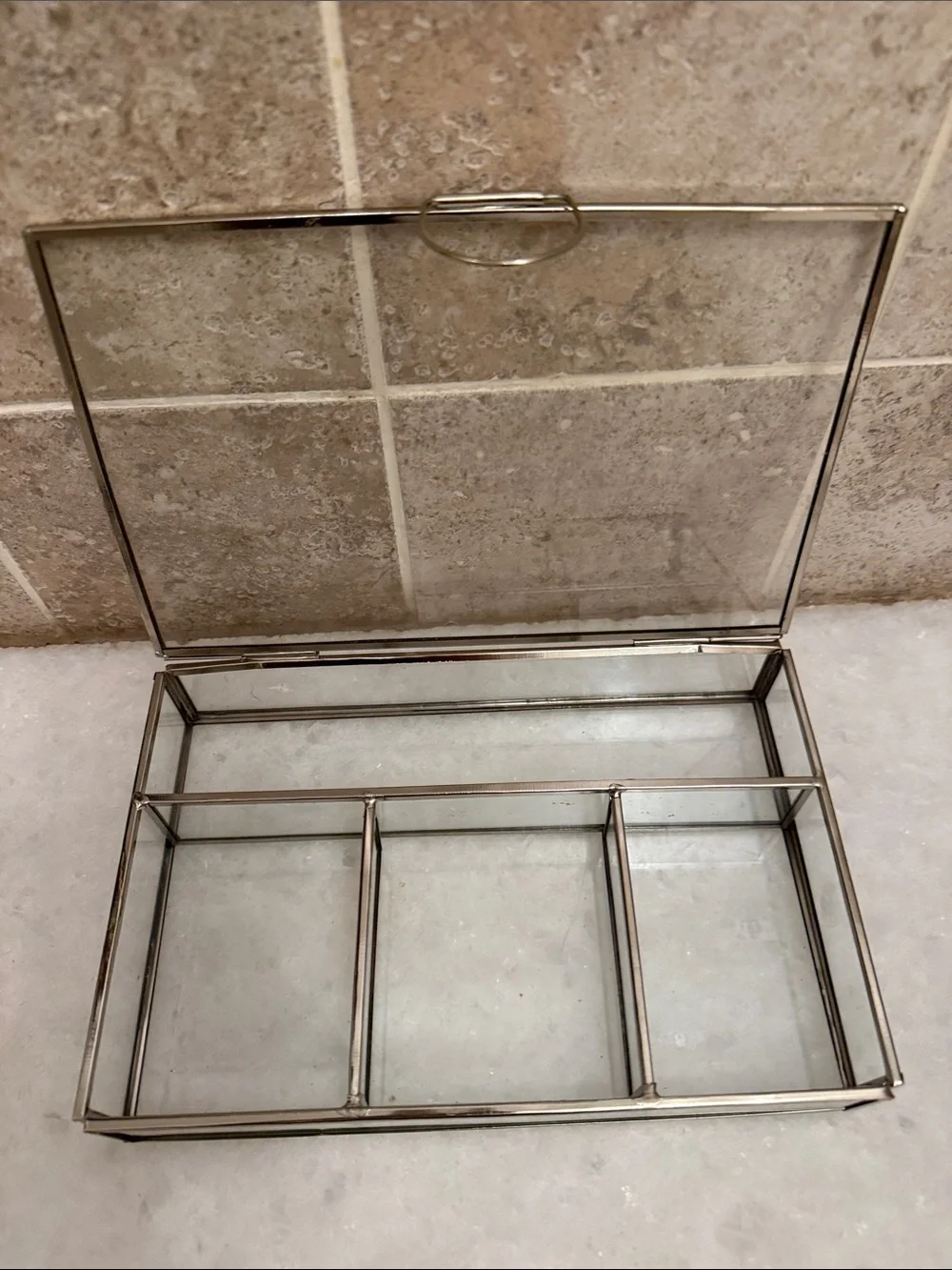 Vintage vibe Glass & soldered metal jewelry Box case